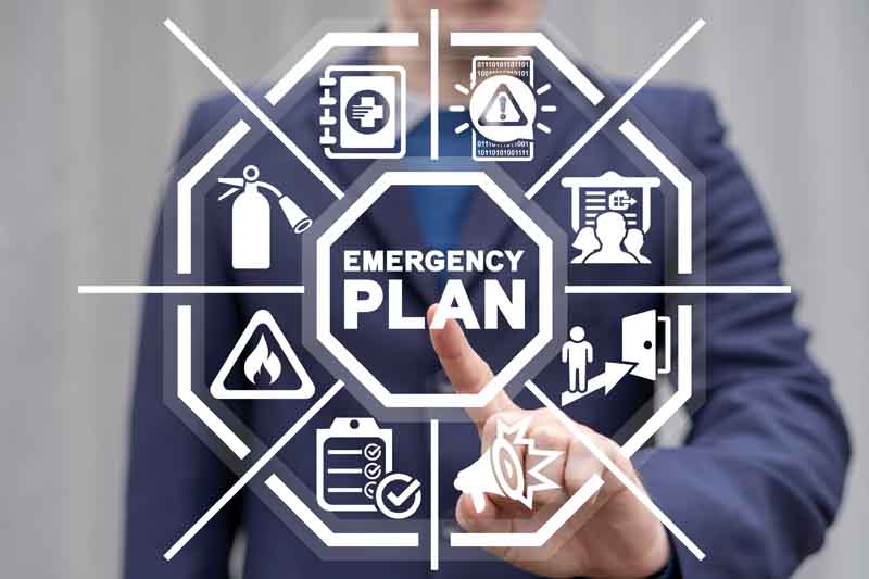 Person tapping an Emergency Plan GUI
